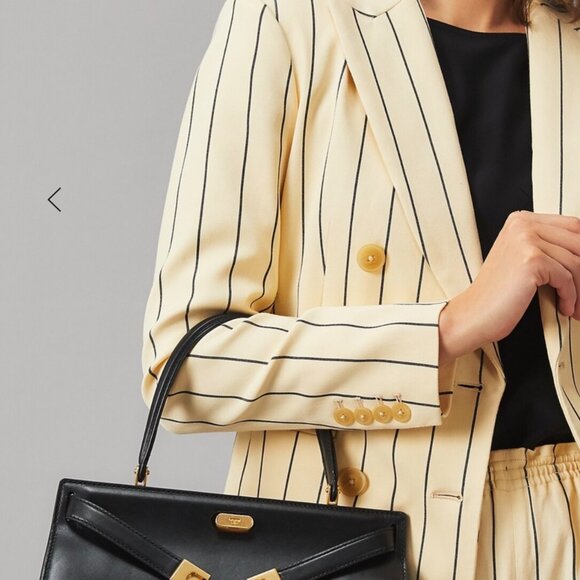 Authentic Tory Burch Lee Radziwill Black Leather Satchel Bag with Dust Bag - Picture 4 of 11